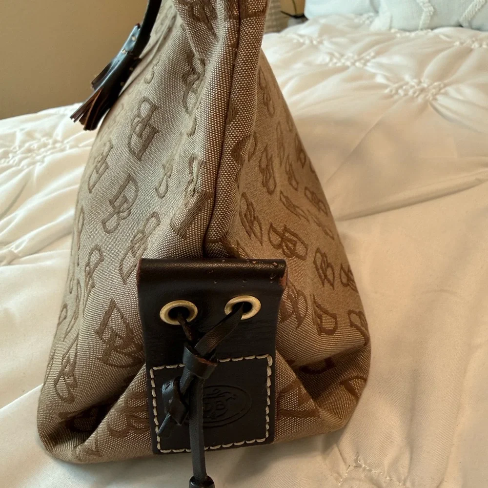 Vintage Dooney & Bourke Signature Tulip Tassel Tote Brown Leather/Canvas - Picture 6 of 12